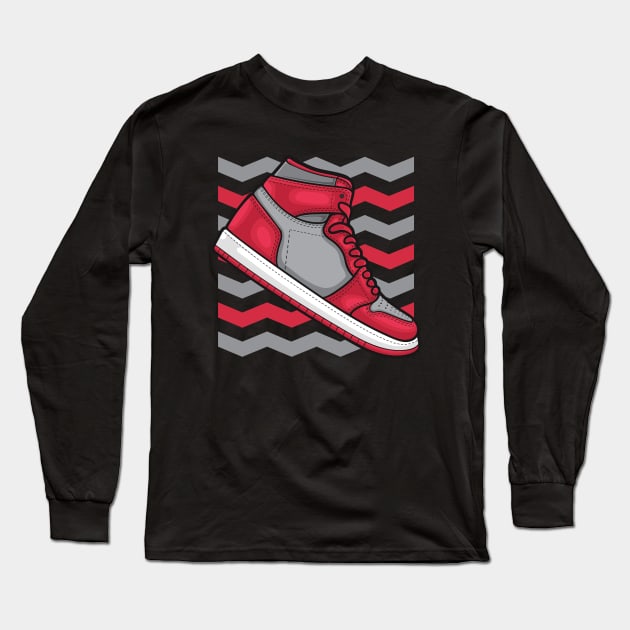 AJ 1 High Gym Red Wolf Grey Sneaker Long Sleeve T-Shirt by milatees